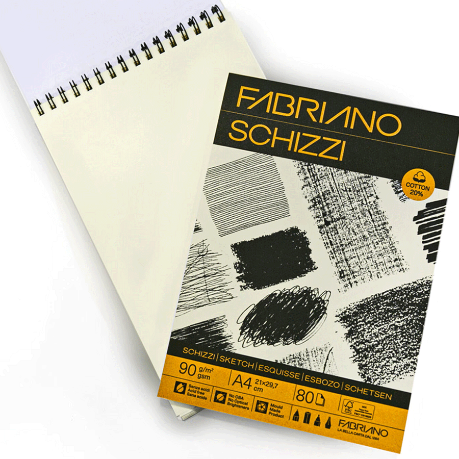 Альбом для ескізів на спіралі Schizzi Sketch А3, 90г/м2 80л 20% бавовна Fabriano