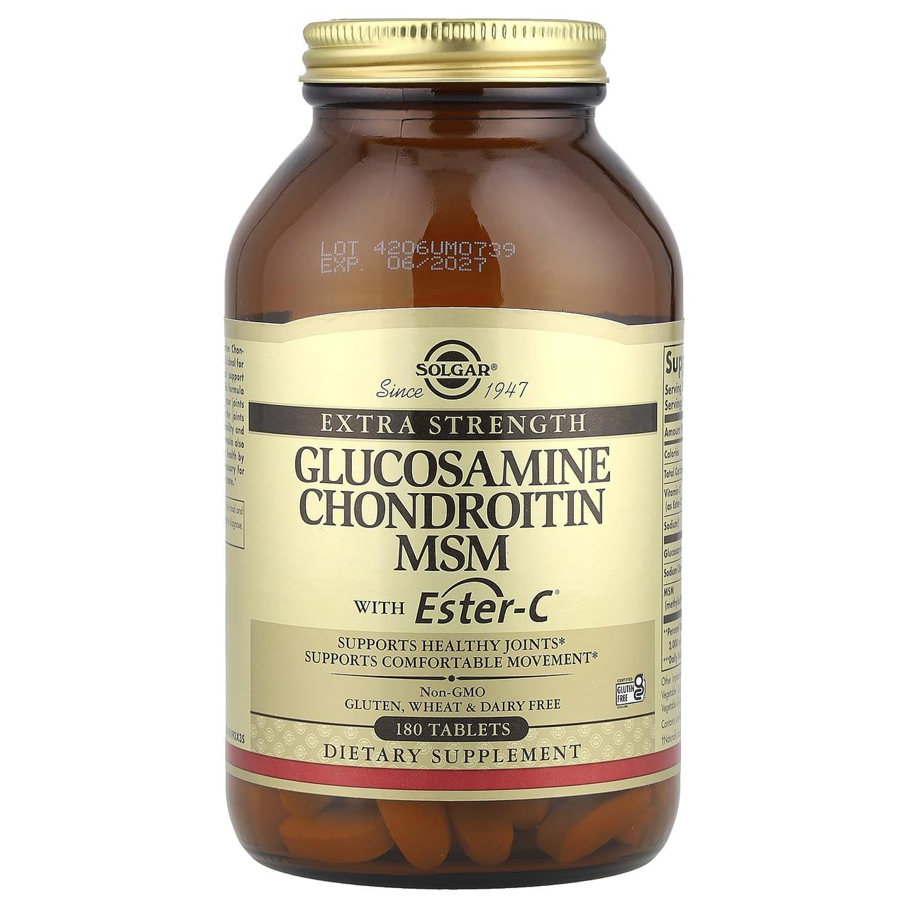 Глюкозамін, хондроїтин, метилсульфонілметан з Естер-C, Glucosamine Chondroitin MSM With Ester-C Solgar, 180 таблеток, фото 1
