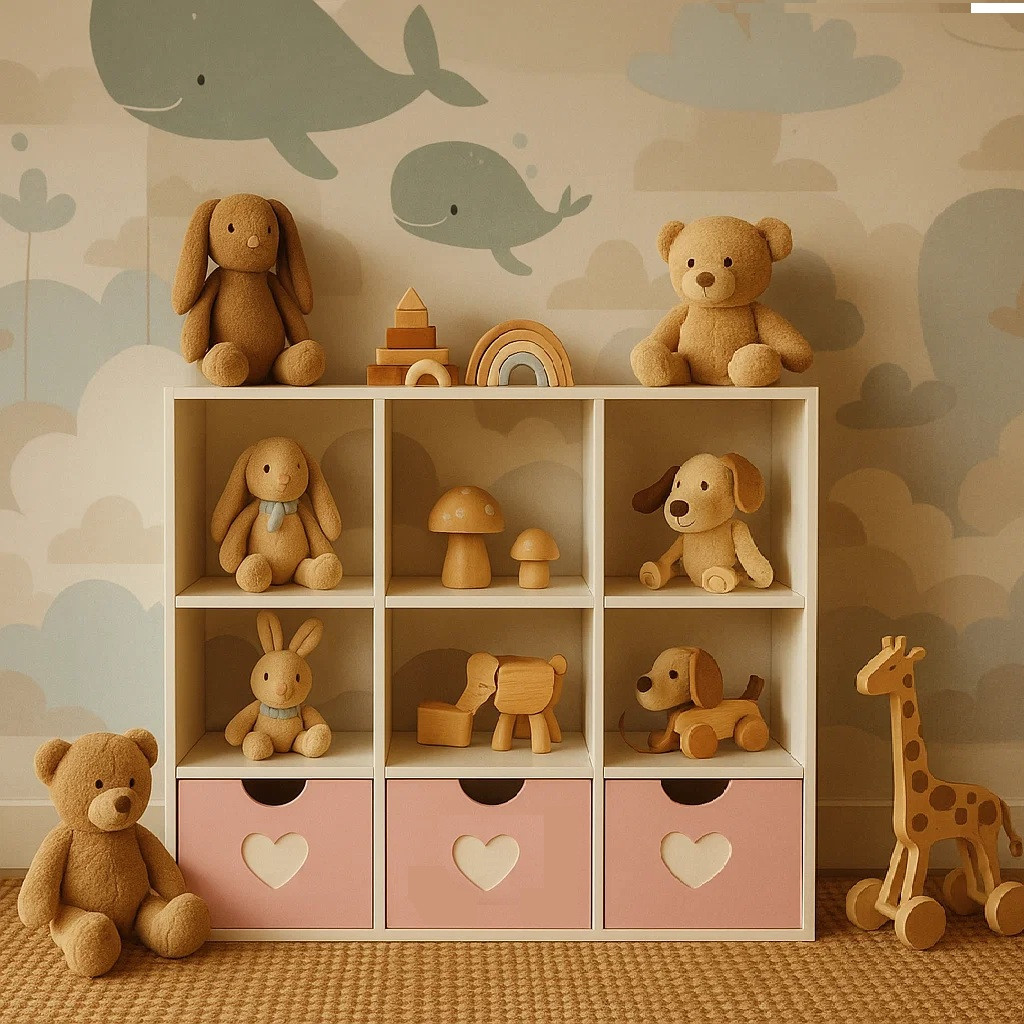 Стелаж для дитячих іграшок і книг на 9 клітинок (Пудра), фото 1