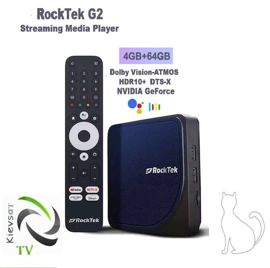 RockTek G2 4/64 GB | медіаплеєр Android TV з сертіфікованим Netflix, Dolby VISION, Dolby ATMOS, DFS WiFi 6