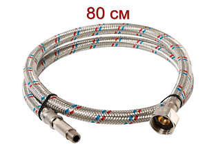 Гнучкий шланг для води обплетення нерж.сталь (ГШ) гайка 1/2" – штуцер М10 «довга голка», 80 см