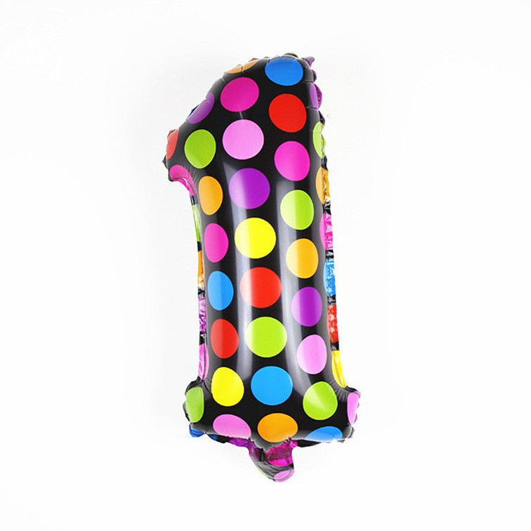 Кулька цифра 1 у горошок 16 дюймів різнобарвний, фото 1