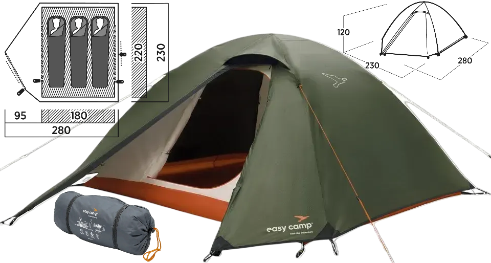 Тримісний намет Easy Camp Rondane 3 | Легка і компактна трекінгова палатка для піших мандрівок та велопригод, встановлення 5 хв