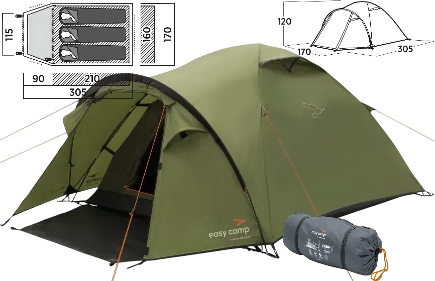 Тримісний намет Easy Camp Setesdal 3 | Легка і компактна трекінгова палатка для піших мандрівок та велопригод, встановлення 8 хв