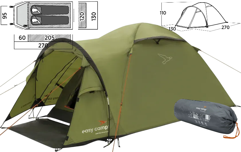 Двомісний намет Easy Camp Setesdal 2 | Легка і компактна трекінгова палатка для піших мандрівок та велопригод, встановлення 7 хв