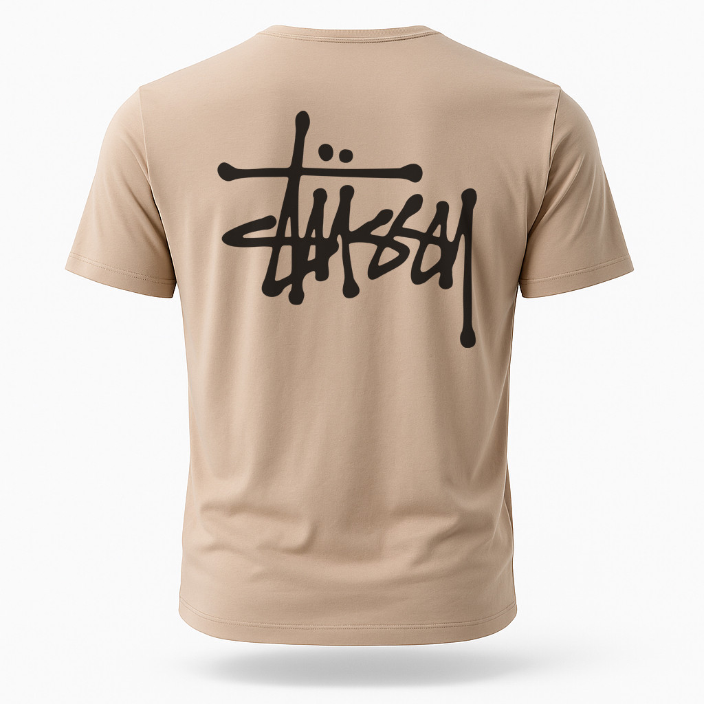 Футболка Stussy чоловіча світло-бежевого кольору з фірмовим принтом, y2k, фото 1