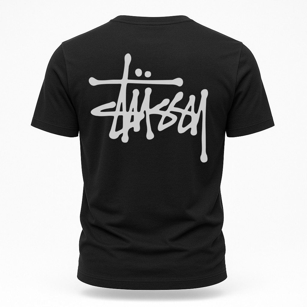 Футболка Stussy чоловіча чорна з контрастним фірмовим принтом, y2k стиль, фото 1