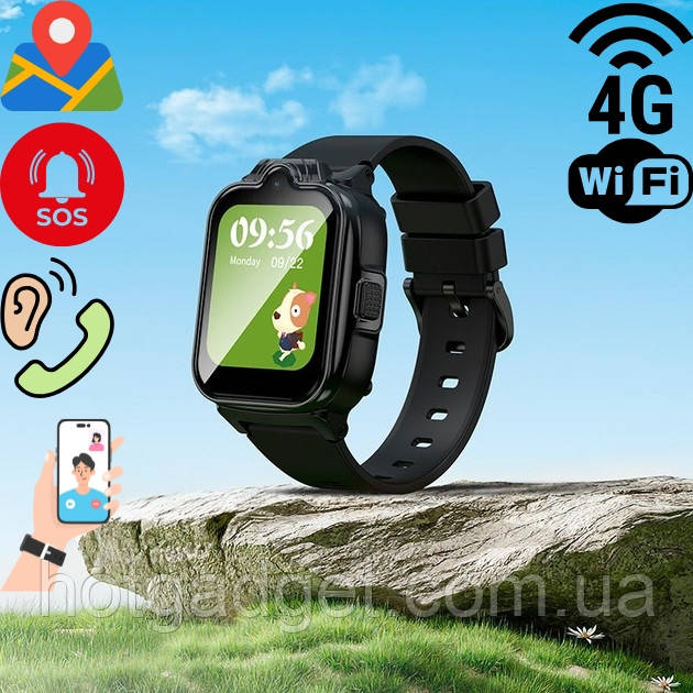 Дитячий розумний смарт годинник Lemfo K15P Kids Watch 4G з камерою відеозв'язком і трекером GPS Black, фото 1