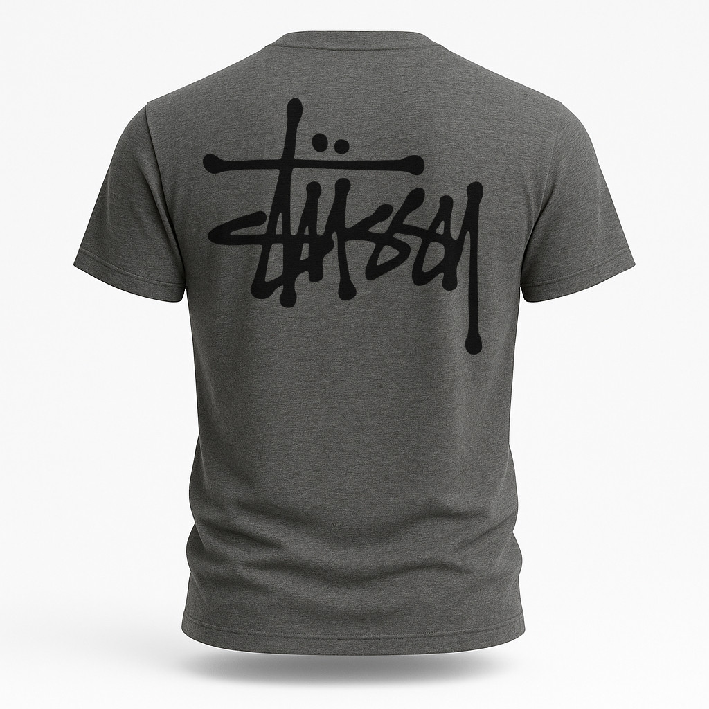 Футболка Stussy чоловіча антрацитова з фірмовим принтом — класичний крій, y2k стиль, фото 1