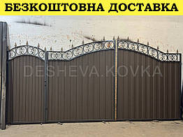 Ворота ковані з профнастилом і хвірткою Код: А-01229