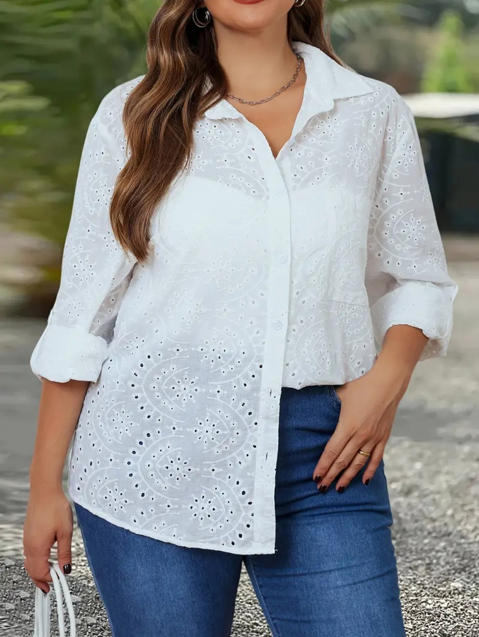 Елегантна блузка PLUS SIZE із прошви для жінок