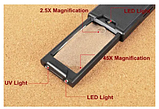 NO.9581 Лупа висувна квадратна 2.5 X (57х30мм), 45X (9мм), з Led підсвічуванням і ультрафіолет, фото 6