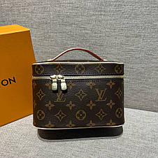 Жіноча коричнева шкіряна косметичка Louis Vuitton Nice Mini BB Toiletry Bag Dopp Kit Pouch Луї Віттон LV, фото 3