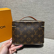 Жіноча коричнева шкіряна косметичка Louis Vuitton Nice Mini BB Toiletry Bag Dopp Kit Pouch Луї Віттон LV, фото 4