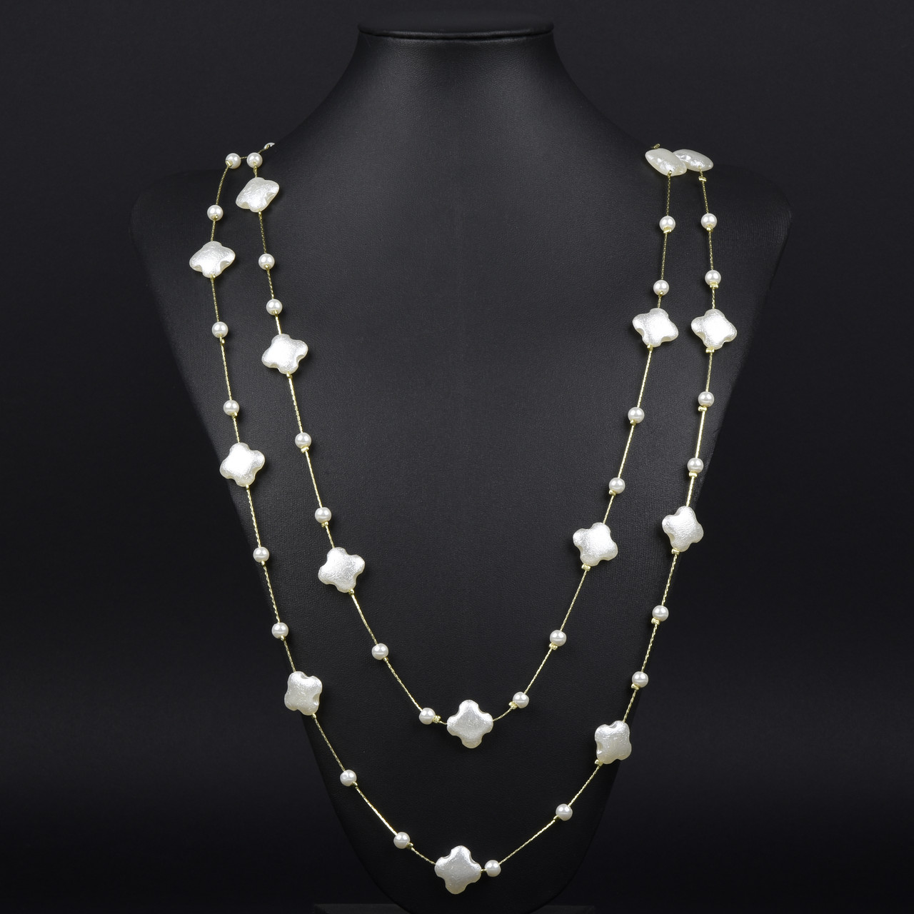 Кольє довге на металевій лимонній нитці брендове з намистинами матове застібка карабін довжина 170 см