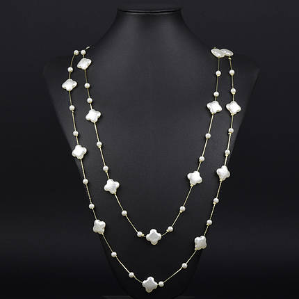 Кольє довге на металевій лимонній нитці брендове з намистинами матове застібка карабін довжина 170 см, фото 1