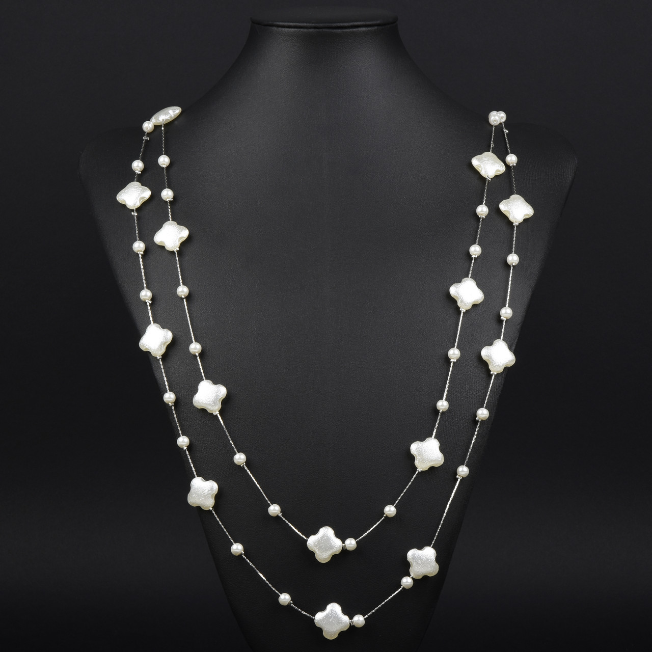 Кольє довге на металевій сріблястій нитки брендове з намистинами матове застібка карабін довжина 170 см