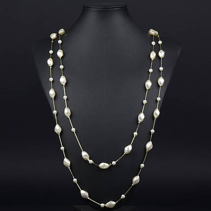 Кольє довге на металевій лимонній нитці з крученими намистинами застібка карабін довжина 170 см, фото 1