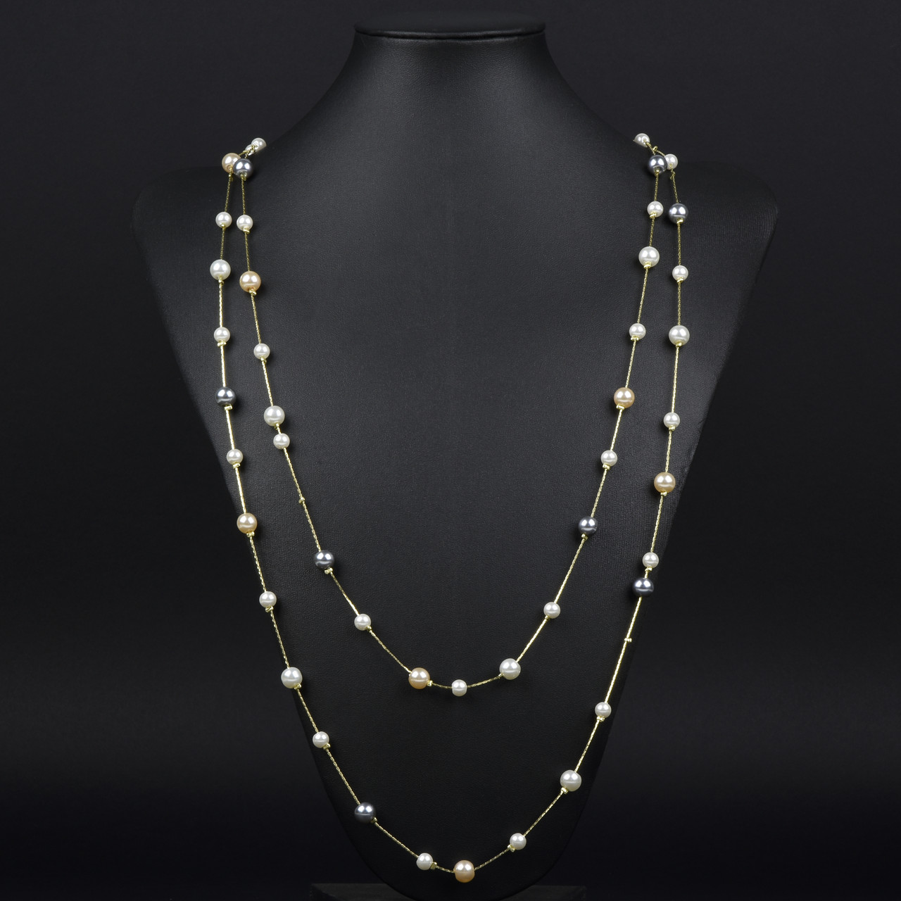 Кольє довге на металевій лимонній нитці з різнобарвними дрібними намистинами застібка карабін довжина 170 см