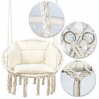 Підвісне бразильське крісло-гамак для балкона Бонро B-092-3 бежевий 120 кг + велика подушка, фото 2