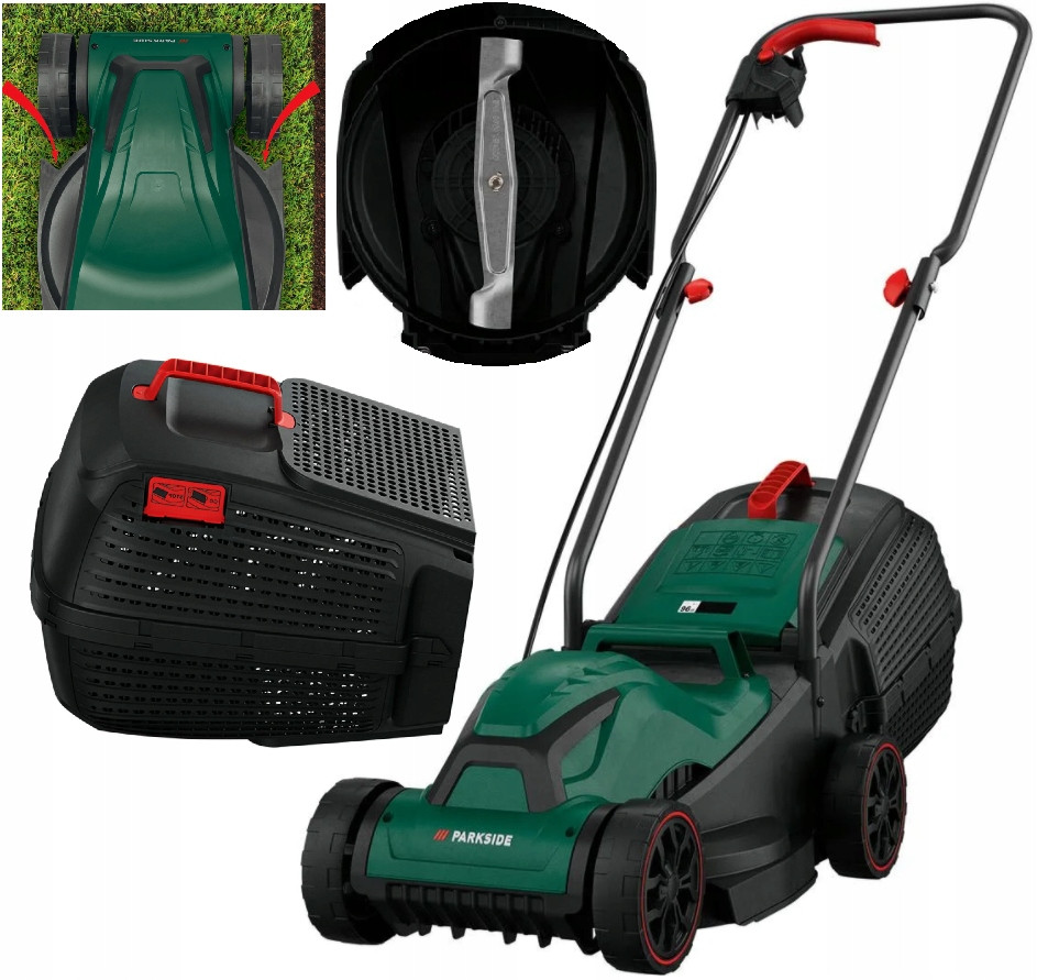 Електрична газонокосарка Parkside PRM 1200 A1 — 1200 Вт, ширина зрізу 30 см, травозбірник 30 л, фото 1