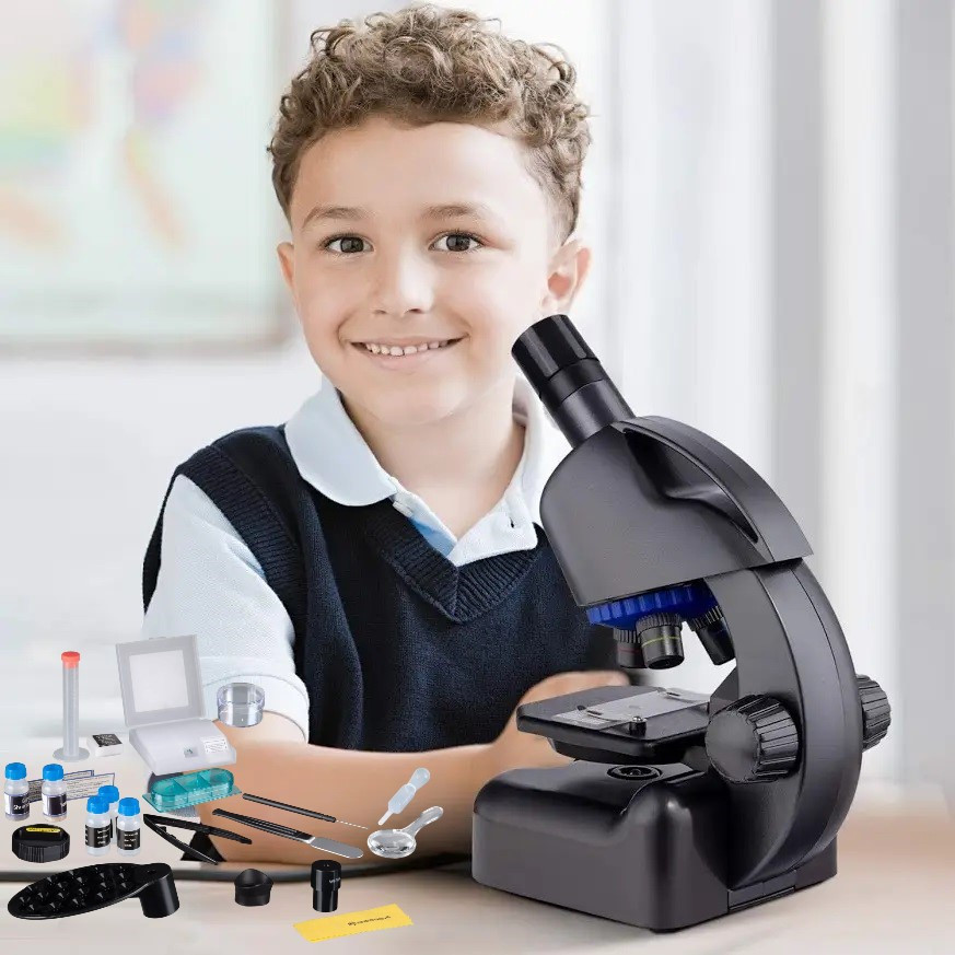 Bresser Junior CM-04 100x-900x Black | Дитячий мікроскоп початкового рівня з набором для дослідів і адаптером для смартфону