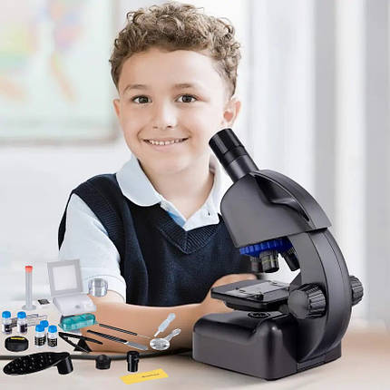 Bresser Junior CM-04 100x-900x Black | Дитячий мікроскоп початкового рівня з набором для дослідів і адаптером для смартфону, фото 1