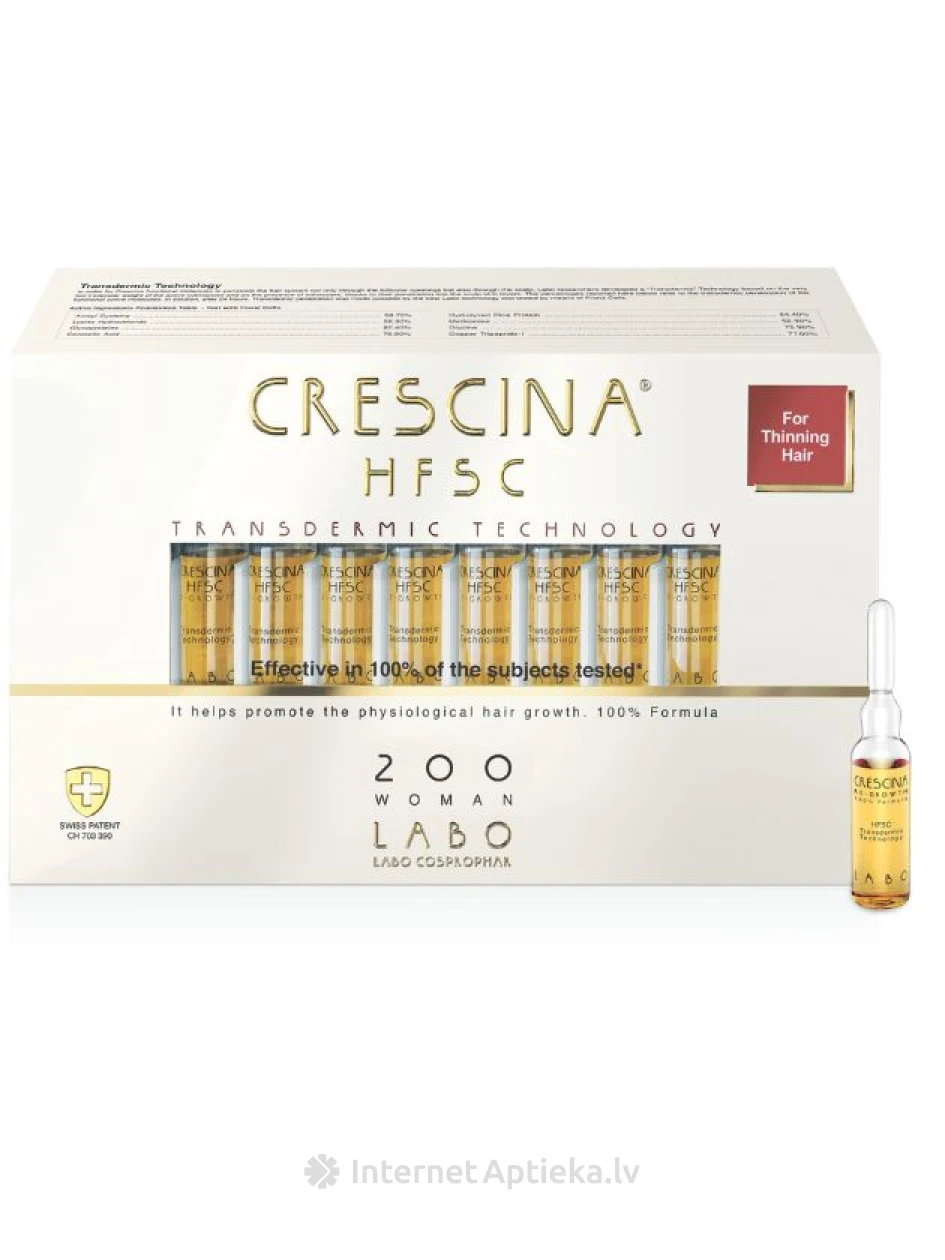 Засіб для росту волосся для жінок HFSC Transdermic 200 Crescina, 20 ампул