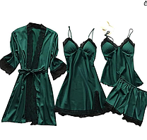 Комплект піжамний для дому, жіночий халат із сорочкою та піжамою в зеленому кольорі