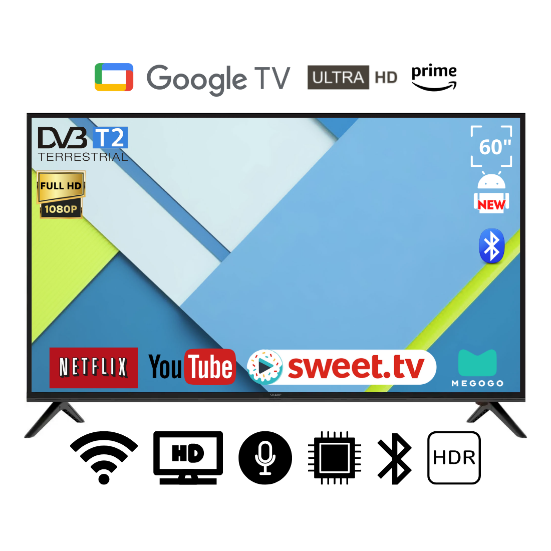 Телевізор Sharp 60" Smart-TV/DVB-T2/USB АДАПТИВНИЙ UHD,4K/Android 15.0