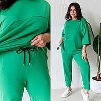Жіночий костюм двійка 2в1 42-60 батал великих розмірів з порізаною поличкою та штанами | Турецька двонитка, бавовна