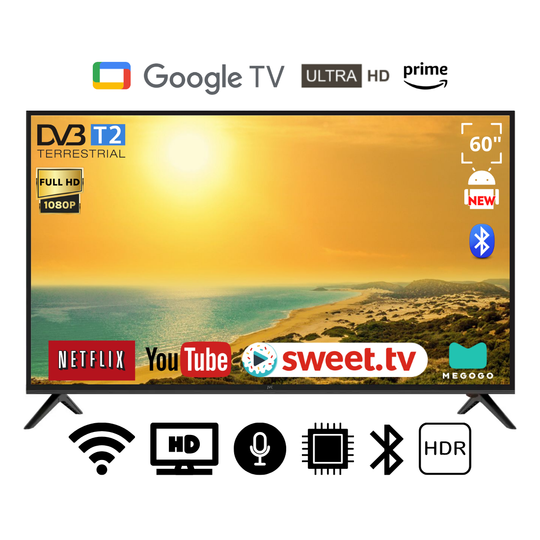 Телевізор JVC 60" Smart-TV/DVB-T2/USB АДАПТИВНИЙ UHD,4K/Android 15.0