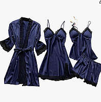 Жіноча піжама 4 предмети, жіночий халат із сорочкою та топ із шортами