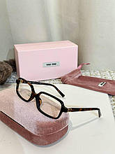 Жіночі дизайнерські прямокутні прозорі окуляри Miu Miu із золотим логотипом іміджеві окуляри Міу Міу