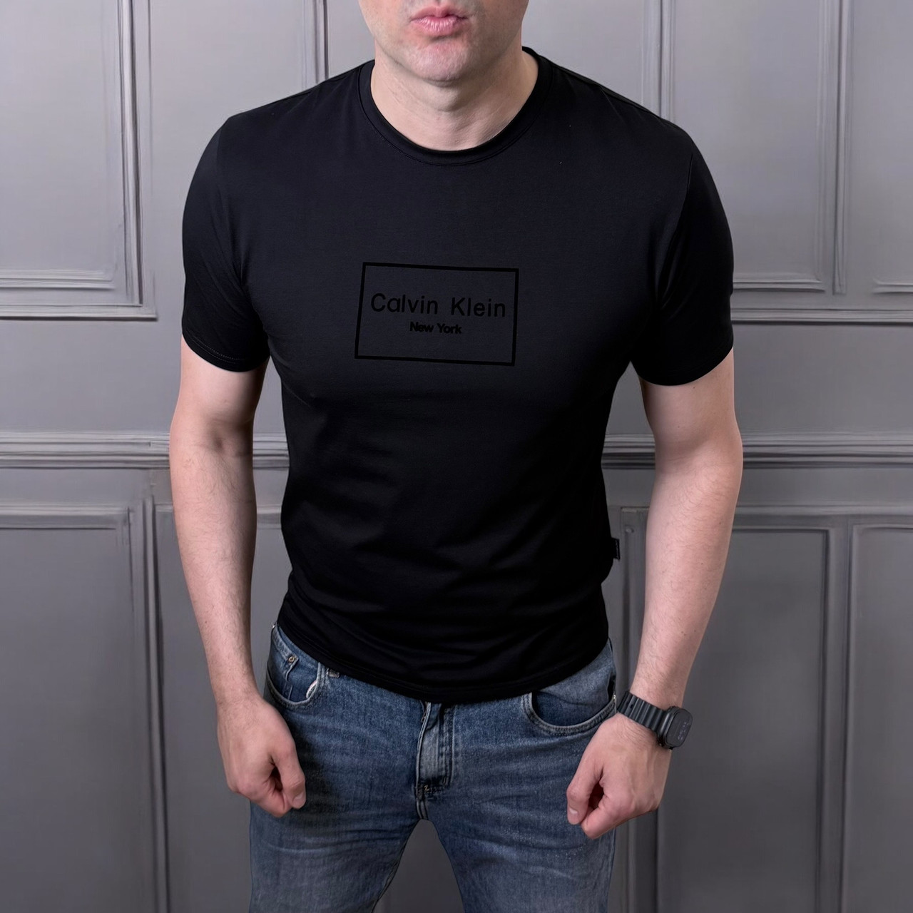 Футболка чоловіча Calvin Klein модна чоловіча футболка чорна для чоловіків