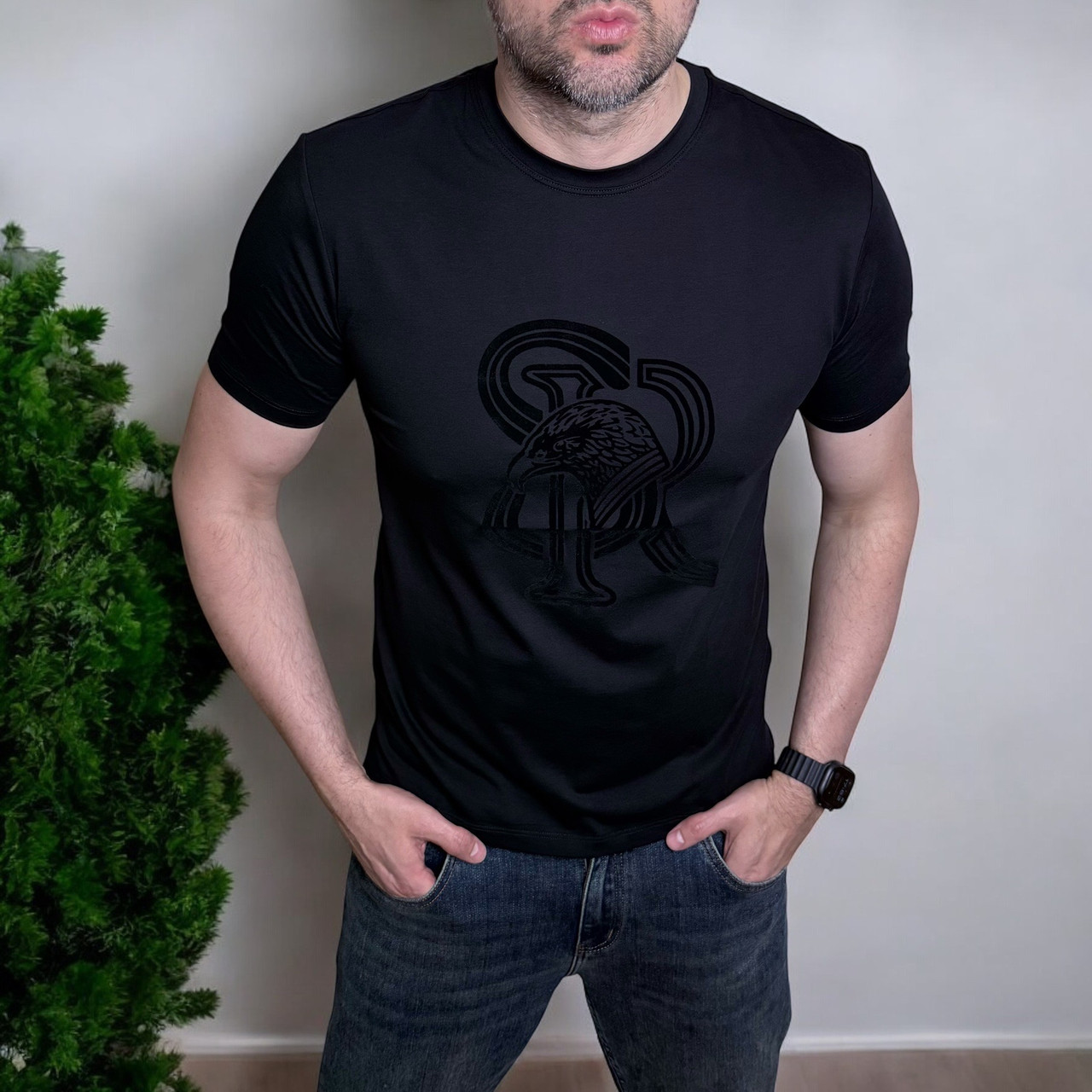 Чоловіча футболка Stefano Ricci чорна брендова футболка Стефано Річі