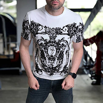 Чоловіча футболка Dolce&Gabbana біла брендова футболка з візерунками люкс якість, фото 1
