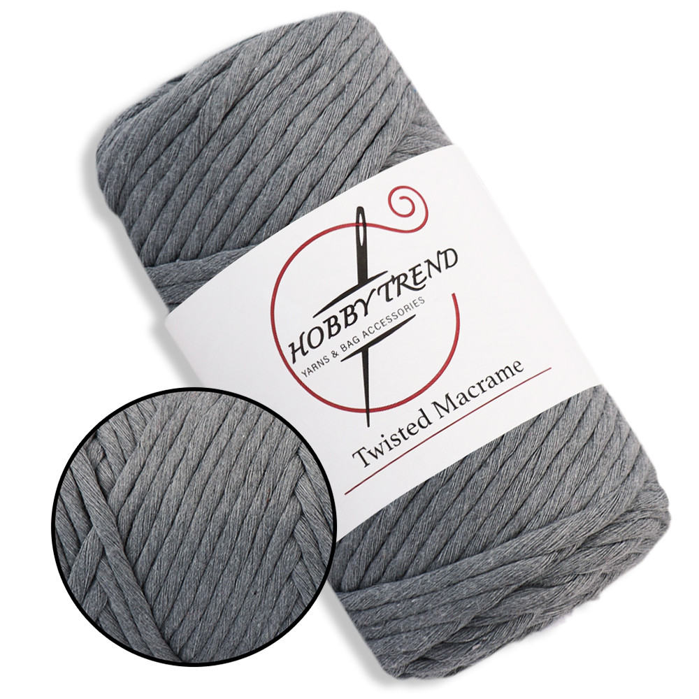 Бавовняний шнур Hobby Trend Twisted Сірий 250 г, 70 мм, 3 мм
