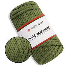 Бавовняний шнур макраме кручений Hobby Trend Rope. Оливковий хакі. 250 г, 50 м, 4 мм