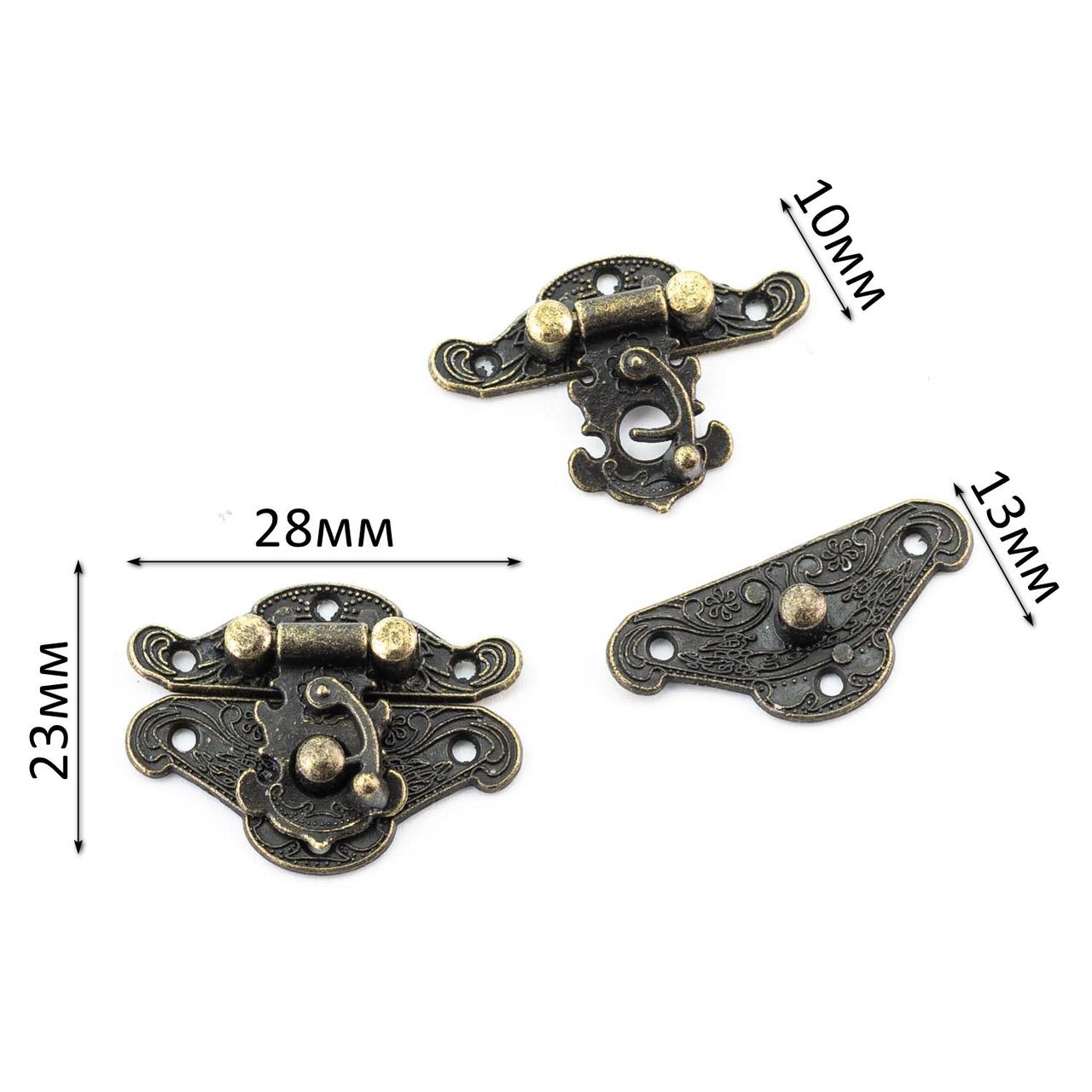 Замок накладний для шкатулки з саморізами 28*23мм MZK010, фото 1
