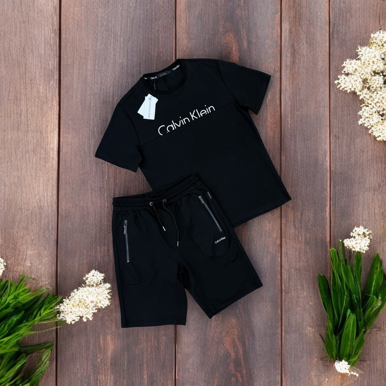 Літній чоловічий костюм Calvin Klein шорти та футболка, брендовий спортивний костюм Кельвін Кляйн на літо чорний