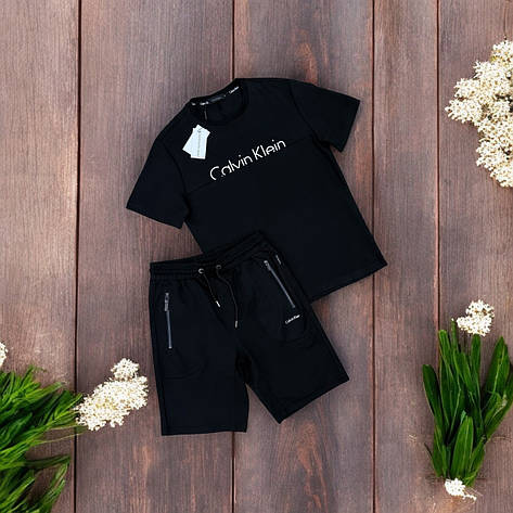Літній чоловічий костюм Calvin Klein шорти та футболка, брендовий спортивний костюм Кельвін Кляйн на літо чорний, фото 1