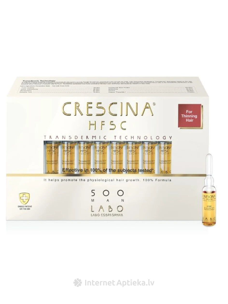 Засіб для росту волосся для чоловіків HFSC Transdermic 500 Crescina, 20 ампул