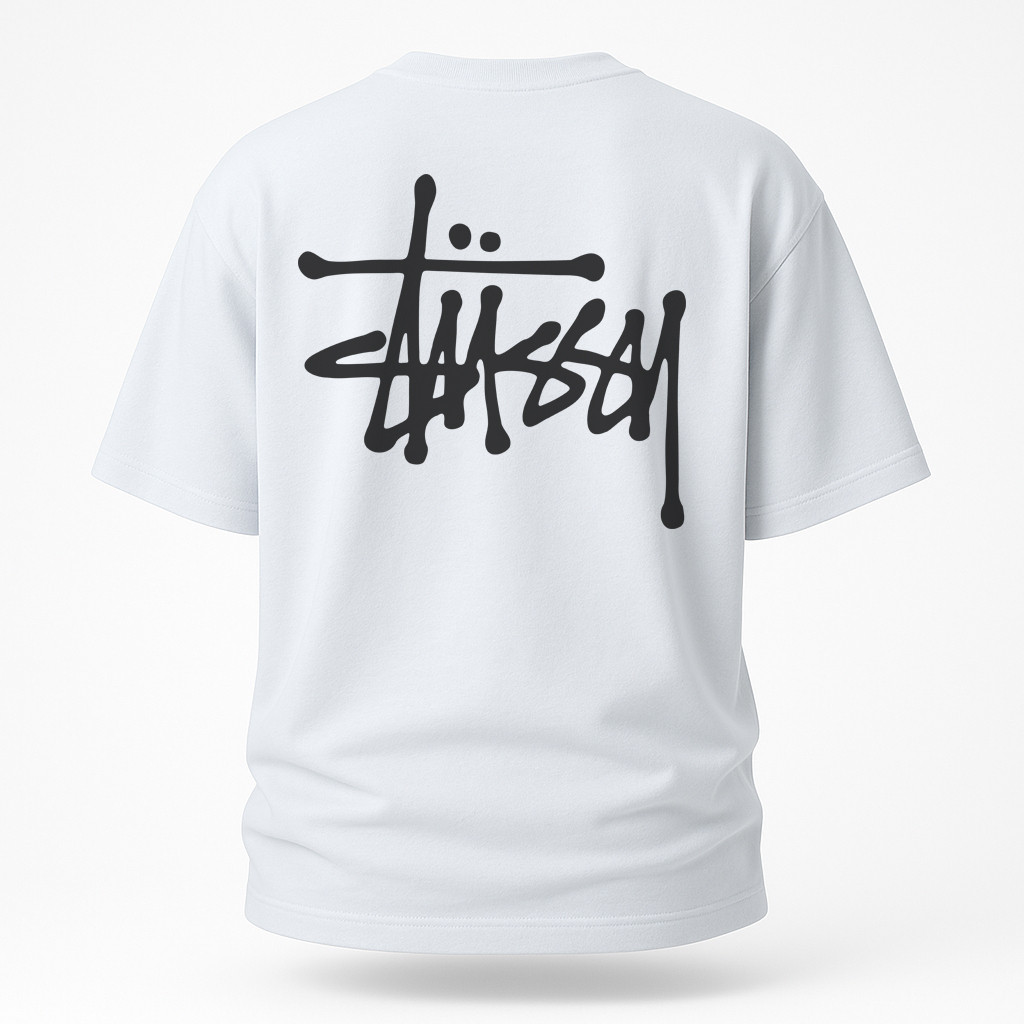 Футболка чоловіча оверсайз Stussy з фірмовим логотипом — біла, унісекс, y2k, фото 1