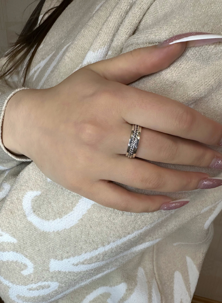💍 Срібна каблучка з орнаментом "Косичка" — чернене срібло, натхнене традиціями