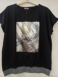 Жіноча футболка чорного кольору батал з резинкою по низу розміри M (50-52), L (52-54)