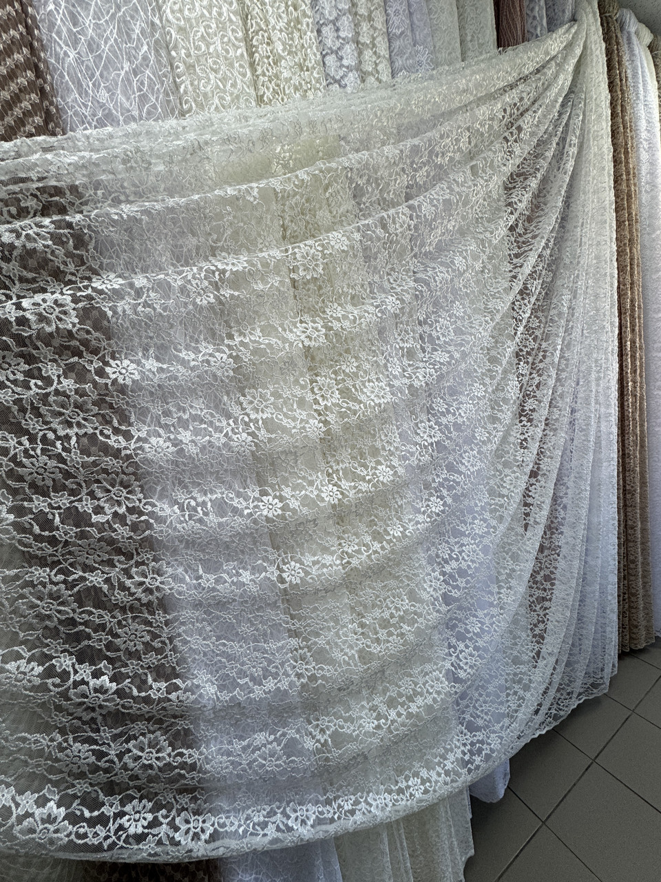 Тюль гепюр сітка No1009 молочний оптом