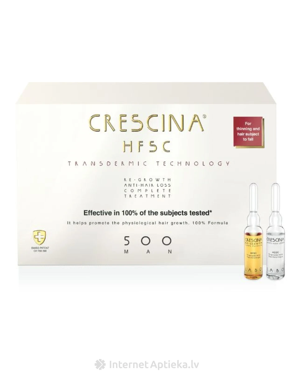 Засіб для росту та проти випадіння волосся для чоловіків HFSC Transdermic Complete Treatment 500 Crescina, 10+10 ампул