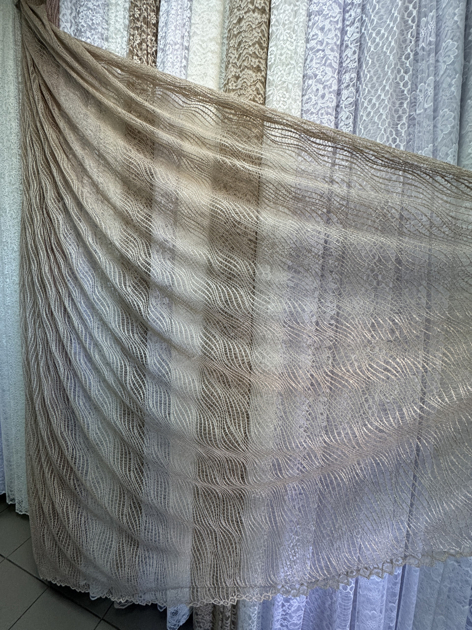 Тюль гепюр сітка No1012 беж оптом