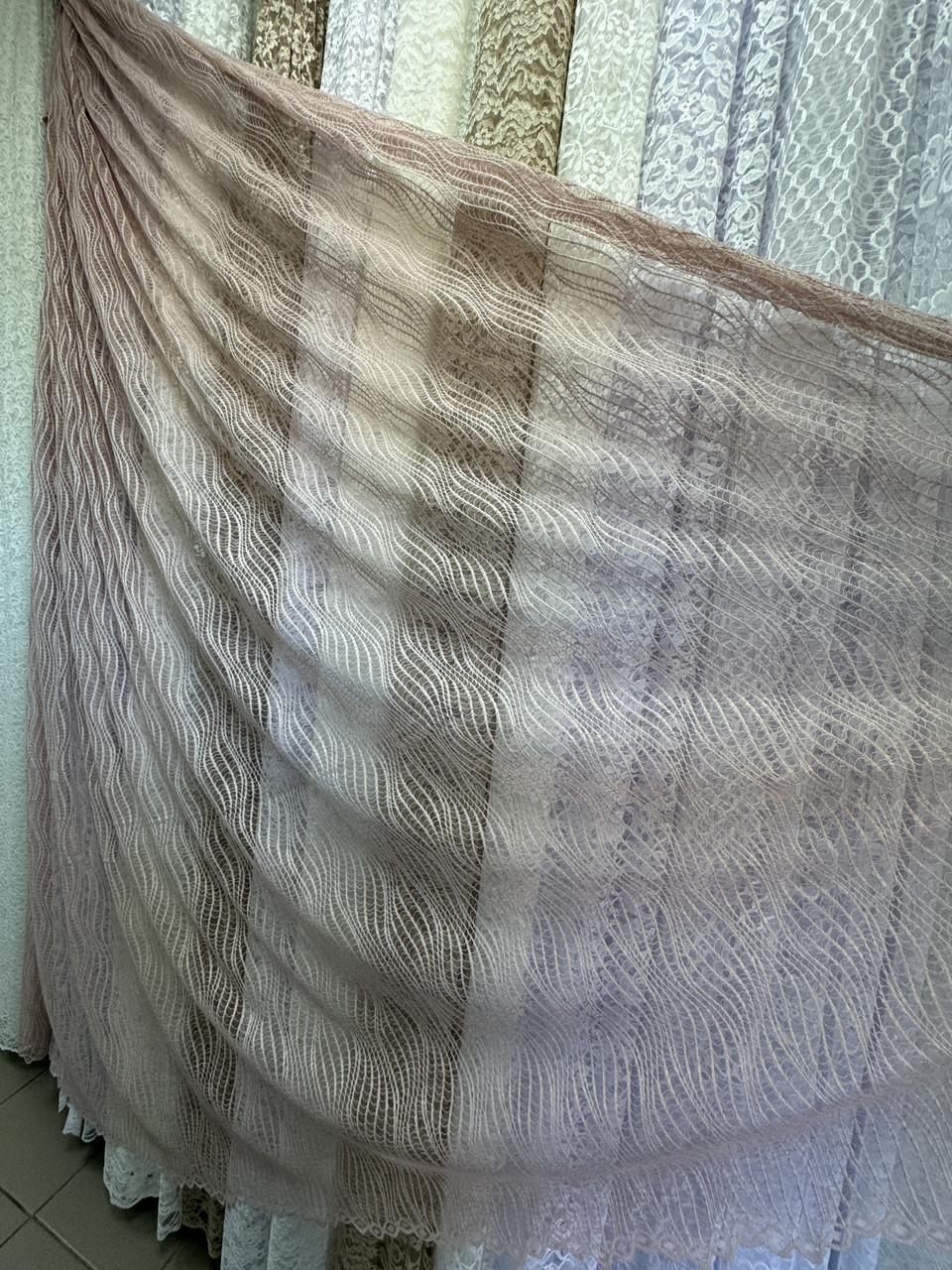 Тюль гепюр сітка No1012 пудра